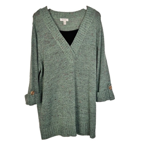 dressbarn Sweaters - Dressbarn Pullover Womens‎ 1X Green 3/4 Sleeve Marled Confetti V-Neck Sweater